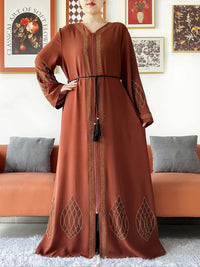Elegant Women's Party Dress Chiffon Loose Open Zipper Abaya Muslim Islamic Clothing Cardigan Style for Special Occasions