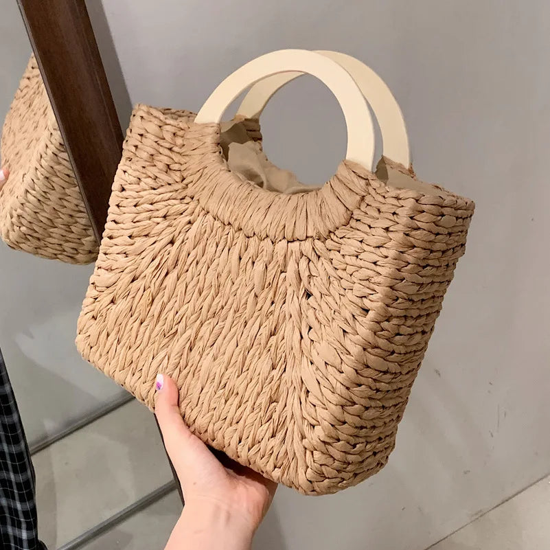 Straw Woven Basket Handbag