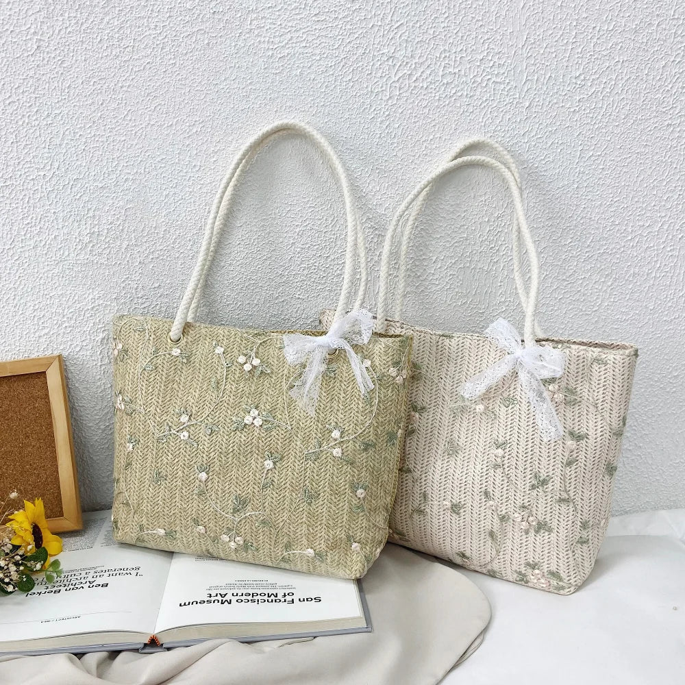 Women Handbag Lace Ins Straw Multi-purpose Single Shoulder Bag Female Fashion Large Capacity Hand Woven Totes for Ladies