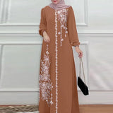 ZANZEA Long Sleeve Islamic Long Robes Abaya Women Muslim Fashion O Neck Casual Vestidos Loose Turkey Floral Printing Maxi Dress