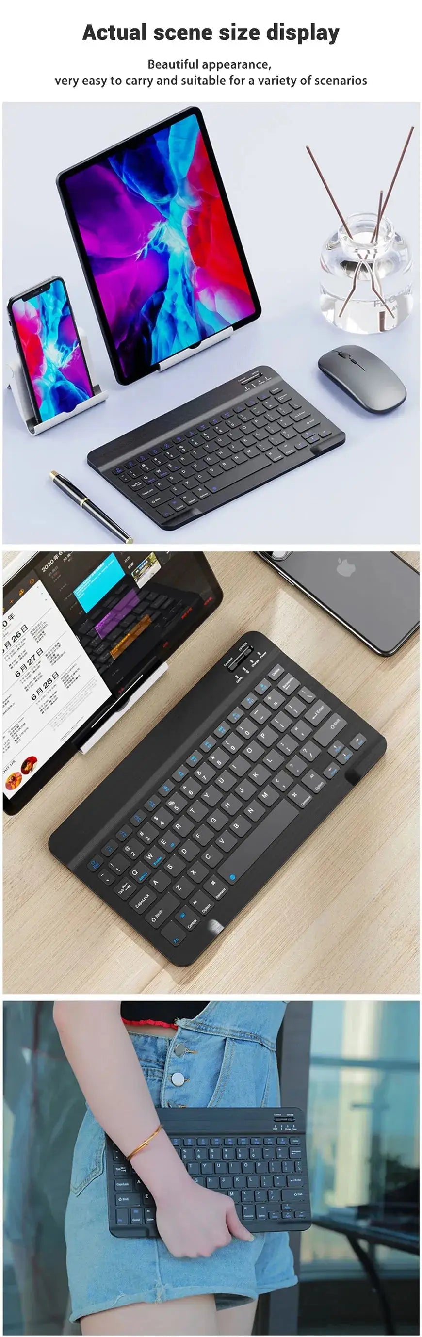 MicroData Bluetooth wireless keyboard for tablet, Mouse for IOS, Android, Windows, Mini Pro iPad Air,