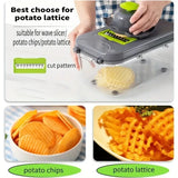 Cortador de papas con cuchilla especial para hacer chips y rebanadas onduladas, ideal para preparar aperitivos caseros.