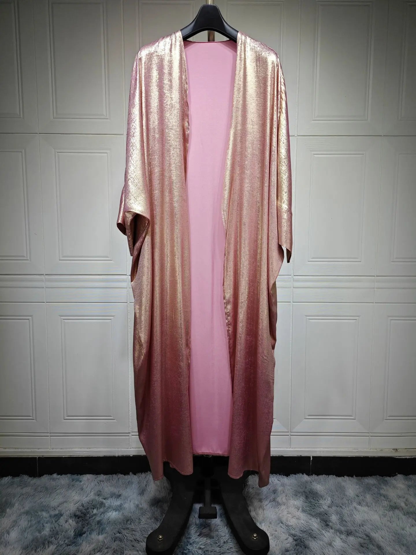 2024 Ramadan Eid Shiny Batwing Satin Open Kimono Abaya Dubai Luxury Muslim Abayas For Women Kaftan Dress Islamic Clothing Femme