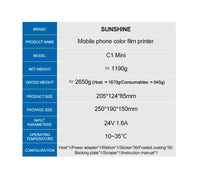 SUNSHINE C1 Mini Color film DIY Printing Printer ，WiFi Direct Connection， assisting Film Cutting Machines ,under 7.5 inches