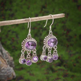 Silver-Plated Carved Flower Drop-Shaped Large Earrings Hypoallergenic Earrings for Women Retro Fashion Casual Party Jewelry