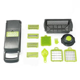 Set completo del chopper de verduras multifuncional con cuchillas y accesorios. Diseño ergonómico y fácil de limpiar.