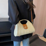 2024 Summer New Artistic Vintage Woven Handbag Single Shoulder Crossbody Bag Beach Vacation Fiberglass Strap Polyester Lining