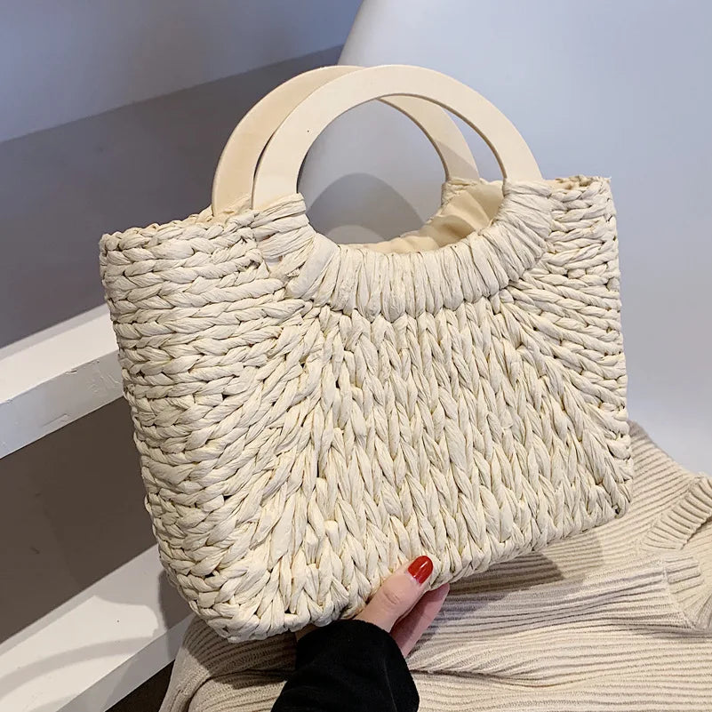 Straw Woven Basket Handbag