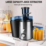 Extractor de jugos de 1000W con diseño de acero inoxidable y capacidad de 500ML. Ideal para frutas y verduras enteras con sistema centrífugo eficiente.