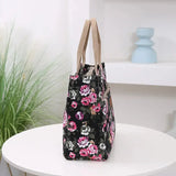 Fashion Floral Print Tote Bag, Portable Canvas Lunch Bag, Women's Casual Handbag & Bento Mommy Bag For Picnic Travel