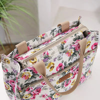 Fashion Floral Print Tote Bag, Portable Canvas Lunch Bag, Women's Casual Handbag & Bento Mommy Bag For Picnic Travel