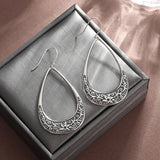 Silver-Plated Carved Flower Drop-Shaped Large Earrings Hypoallergenic Earrings for Women Retro Fashion Casual Party Jewelry