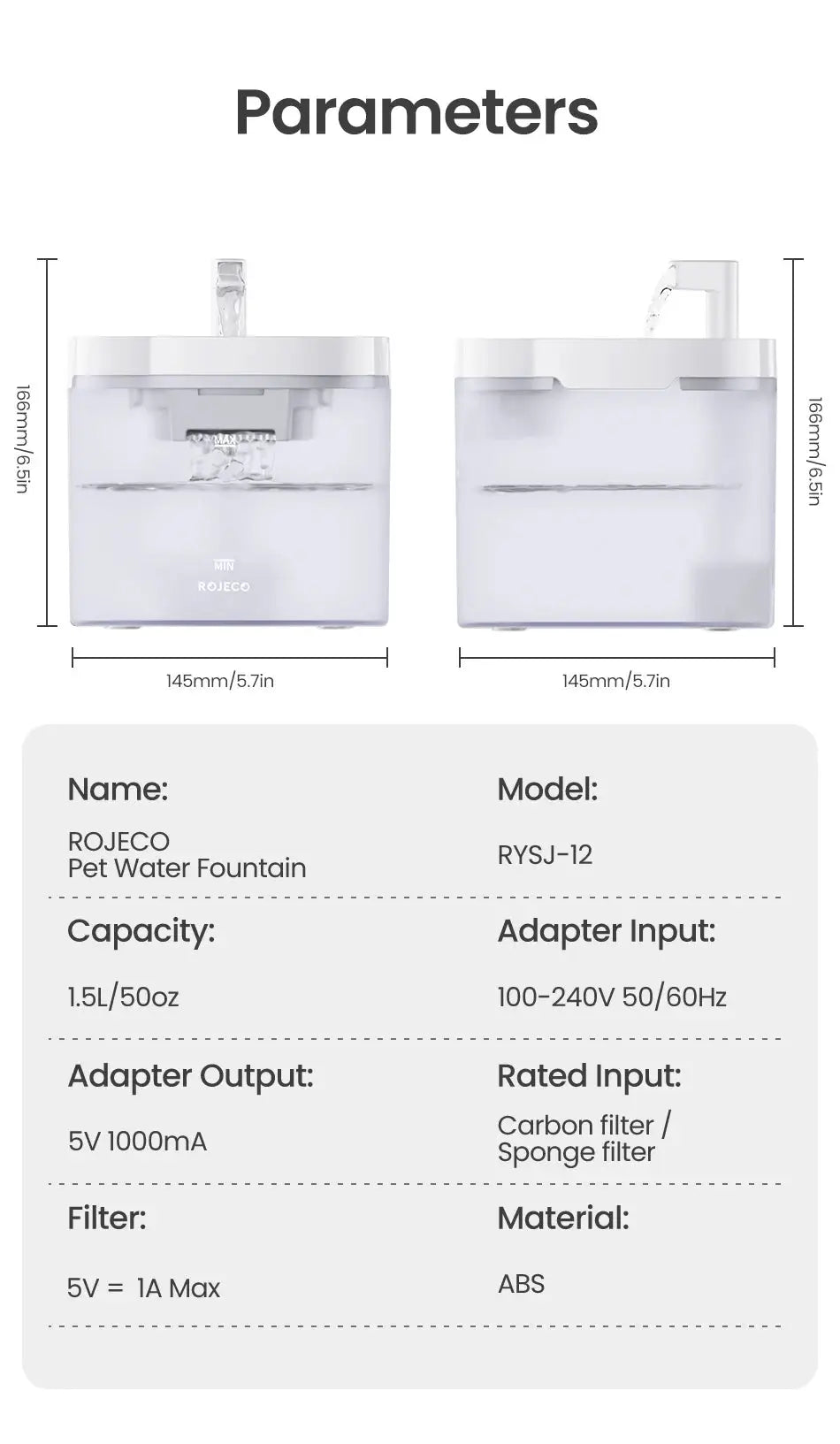 ROJECO Smart Cat Water Fountain Automatic Pet Water Dispenser For Cats Dog Drinking Purifier Fountain with Recirculate Filters