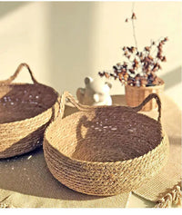 OUZEY Rattan Weaving Cat Basket Pet Cat Bed With Cushion Soft Warm Puppy Kitten Bed Donut Round Comfortable Sleeping Cat House