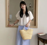 Summer Tote Woven Bag Seaside Vacation Photo Large Capacity Handmade Woven Shoulder Women's Bag