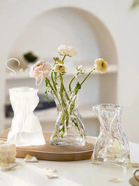 Irregular Transparent Glass Flower Vase 23cm*9cm Big Flower Bottle Tabletop Hydroponic Pot Home Living Room Table Decorations