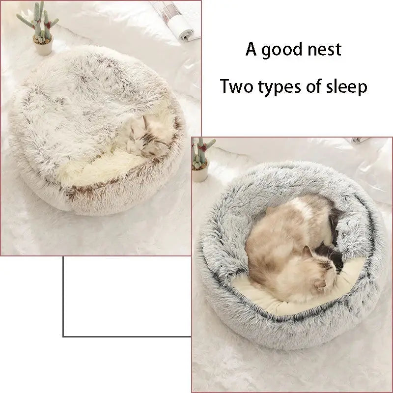 Cat Bed Pet Mattress Warm Soft Plush Pet Bed with Cover Round  Cat Dog  Sleeping Nest Cave for Small Dogs kitten