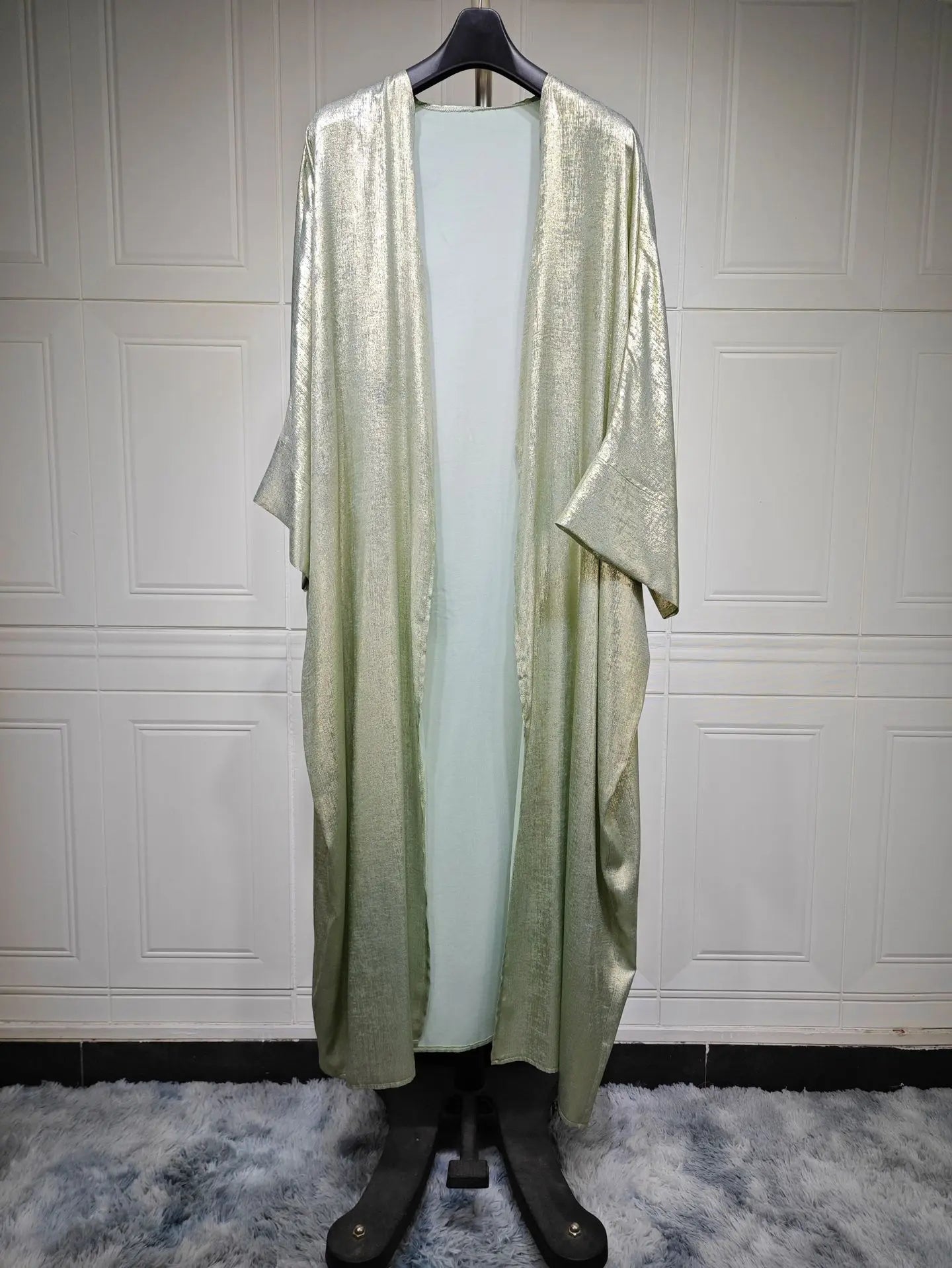 2024 Ramadan Eid Shiny Batwing Satin Open Kimono Abaya Dubai Luxury Muslim Abayas For Women Kaftan Dress Islamic Clothing Femme
