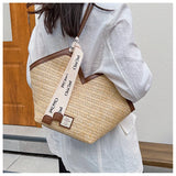 Ladies Beach Bag Vintage Handmade Woven Shoulder Handbag Large Capacity Rattan Bags Summer Vacation Casual Handbags Bolso Mujer