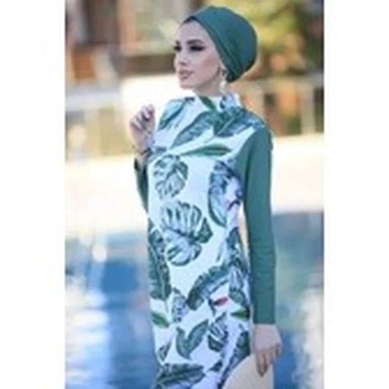 3pcs/Set Swimwears Women Printed Stretch Full Cover Hijab Long Sleeves Sport swimming Togs Lslamic Burkinis Wear Bathing Suit