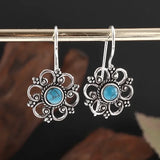 Silver-Plated Carved Flower Drop-Shaped Large Earrings Hypoallergenic Earrings for Women Retro Fashion Casual Party Jewelry