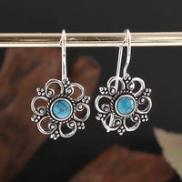 Silver-Plated Carved Flower Drop-Shaped Large Earrings Hypoallergenic Earrings for Women Retro Fashion Casual Party Jewelry