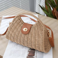 2024 Summer New Artistic Vintage Woven Handbag Single Shoulder Crossbody Bag Beach Vacation Fiberglass Strap Polyester Lining