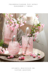 Pink Pail Glass Handbag Home Decor Flower Vase Decoration Piece Creative Internet Celebrity INS Wind Hydroponic Vase Retro