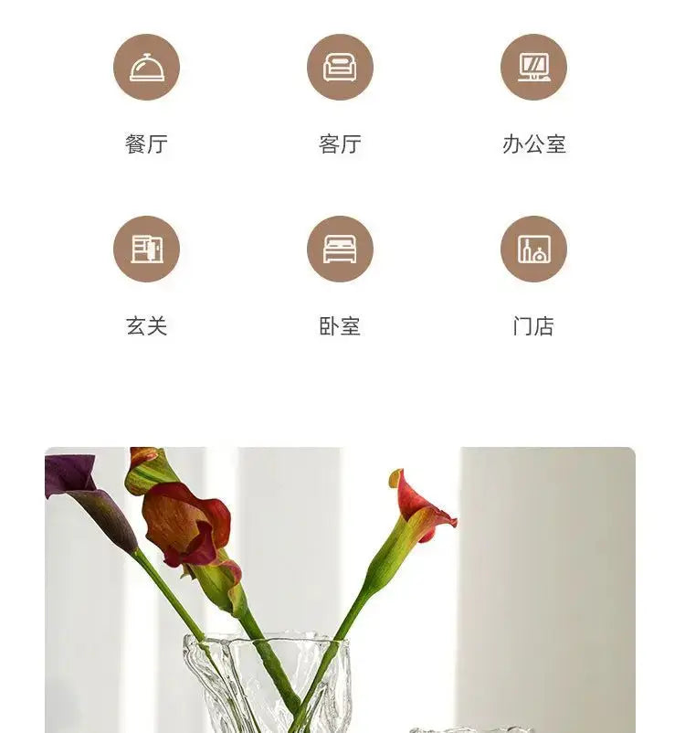 Irregular Transparent Glass Flower Vase 23cm*9cm Big Flower Bottle Tabletop Hydroponic Pot Home Living Room Table Decorations