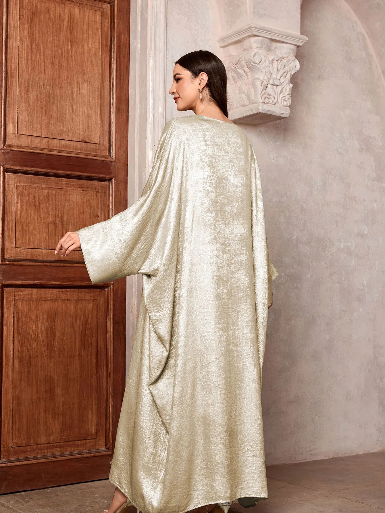2024 Ramadan Eid Shiny Batwing Satin Open Kimono Abaya Dubai Luxury Muslim Abayas For Women Kaftan Dress Islamic Clothing Femme