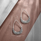 Silver-Plated Carved Flower Drop-Shaped Large Earrings Hypoallergenic Earrings for Women Retro Fashion Casual Party Jewelry