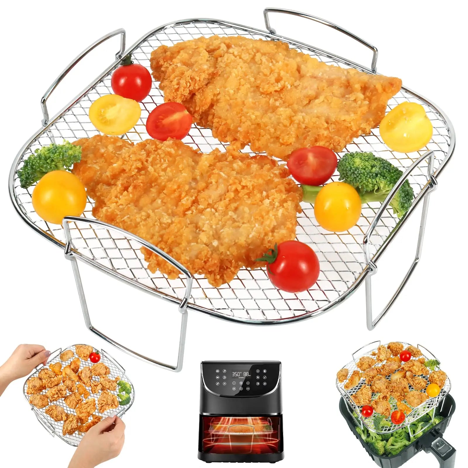 Air Fryer Baking Rack Metal Square/Round/Rectangle Oven Grill Racks Airfryer Accessories for Cosori,Instant Vortex,Gourmia,Foodi