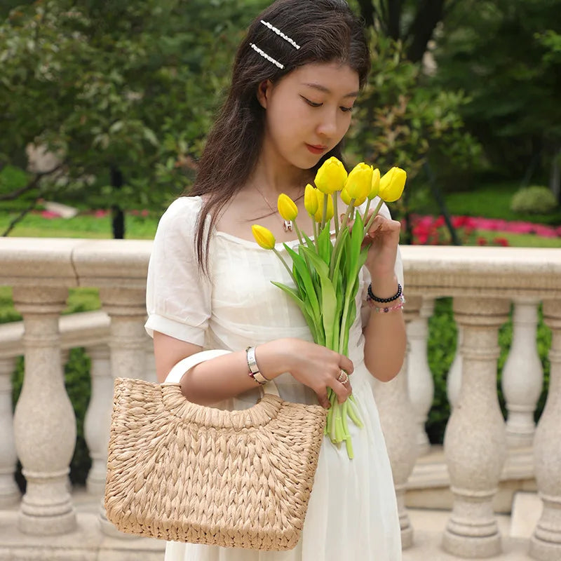 Straw Woven Basket Handbag