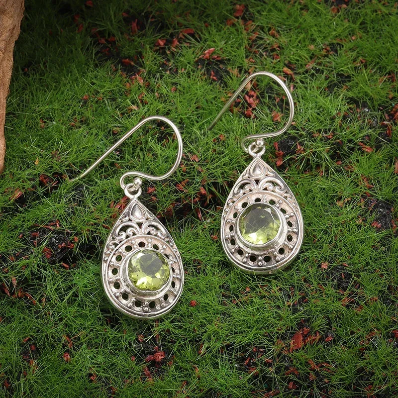 Silver-Plated Carved Flower Drop-Shaped Large Earrings Hypoallergenic Earrings for Women Retro Fashion Casual Party Jewelry