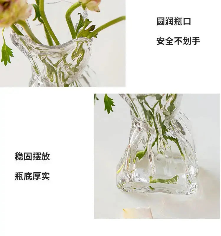 Irregular Transparent Glass Flower Vase 23cm*9cm Big Flower Bottle Tabletop Hydroponic Pot Home Living Room Table Decorations