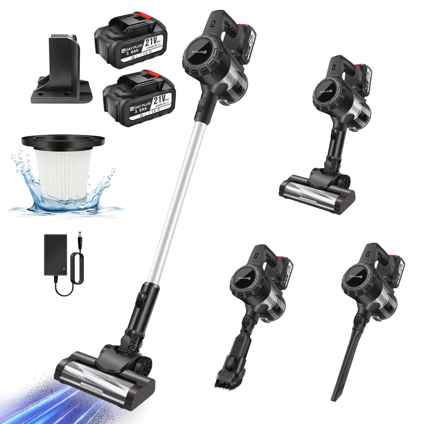 DayPlus Cordless Upright Stick Vacuum Cleaner,3 In 1 Wireles Handheld Vacuum Cleaner 130000RPM Brushless for Carpets, Hard Floor