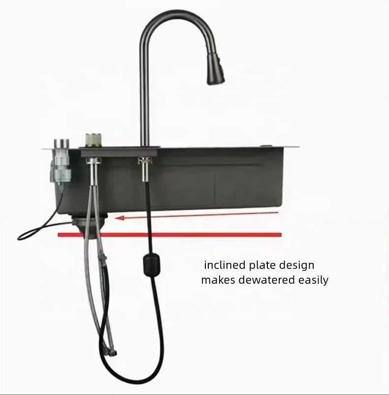 Stainless Steel water fall  kitchen sink Modern Design Handmade Sink with Cup Washer for Bar Cafe Kitchen Island