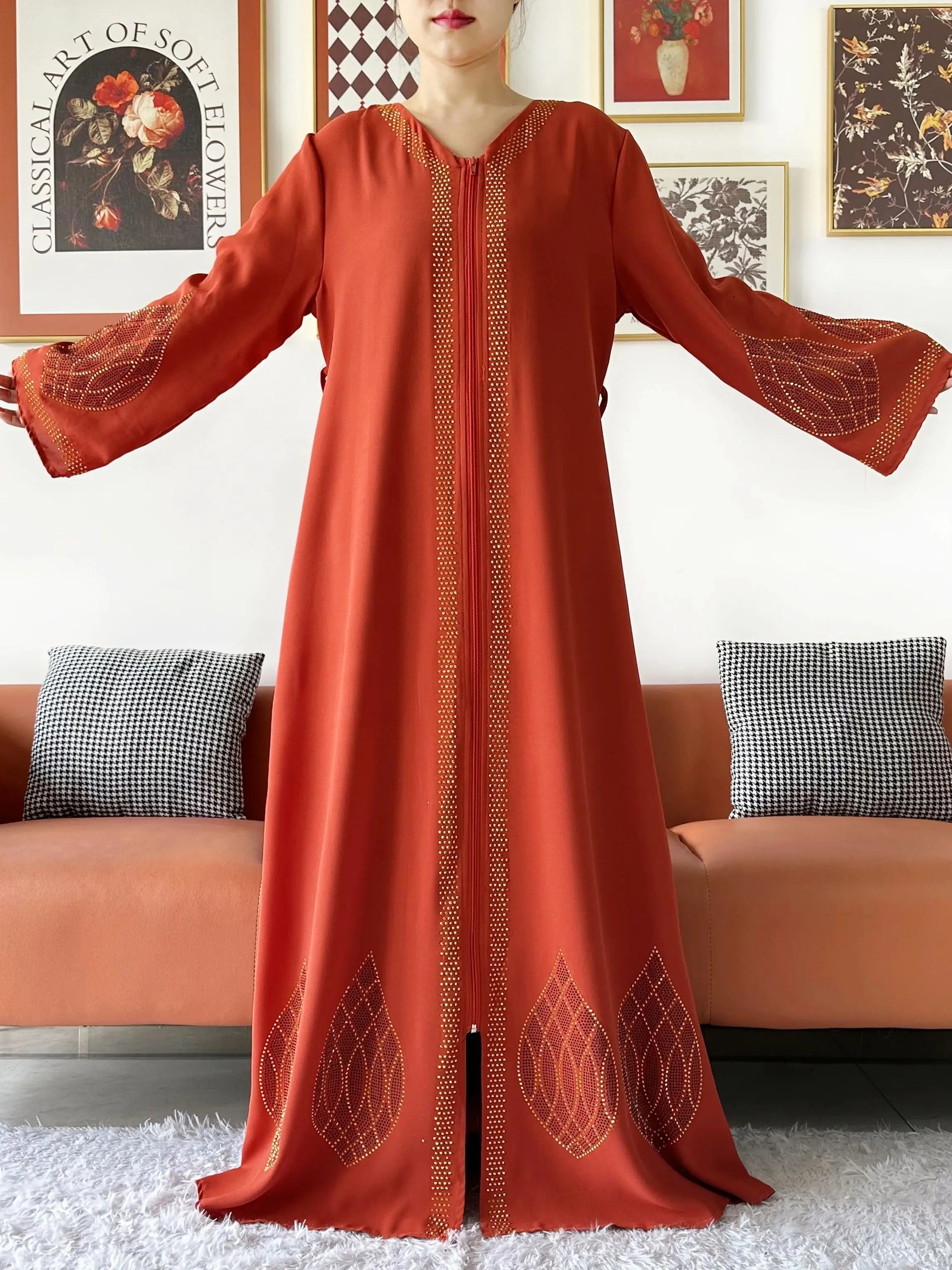Elegant Women's Party Dress Chiffon Loose Open Zipper Abaya Muslim Islamic Clothing Cardigan Style for Special Occasions