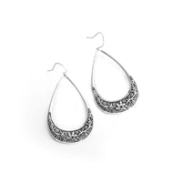 Silver-Plated Carved Flower Drop-Shaped Large Earrings Hypoallergenic Earrings for Women Retro Fashion Casual Party Jewelry