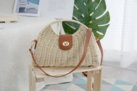 2024 Summer New Artistic Vintage Woven Handbag Single Shoulder Crossbody Bag Beach Vacation Fiberglass Strap Polyester Lining
