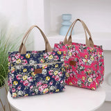 Fashion Floral Print Tote Bag, Portable Canvas Lunch Bag, Women's Casual Handbag & Bento Mommy Bag For Picnic Travel