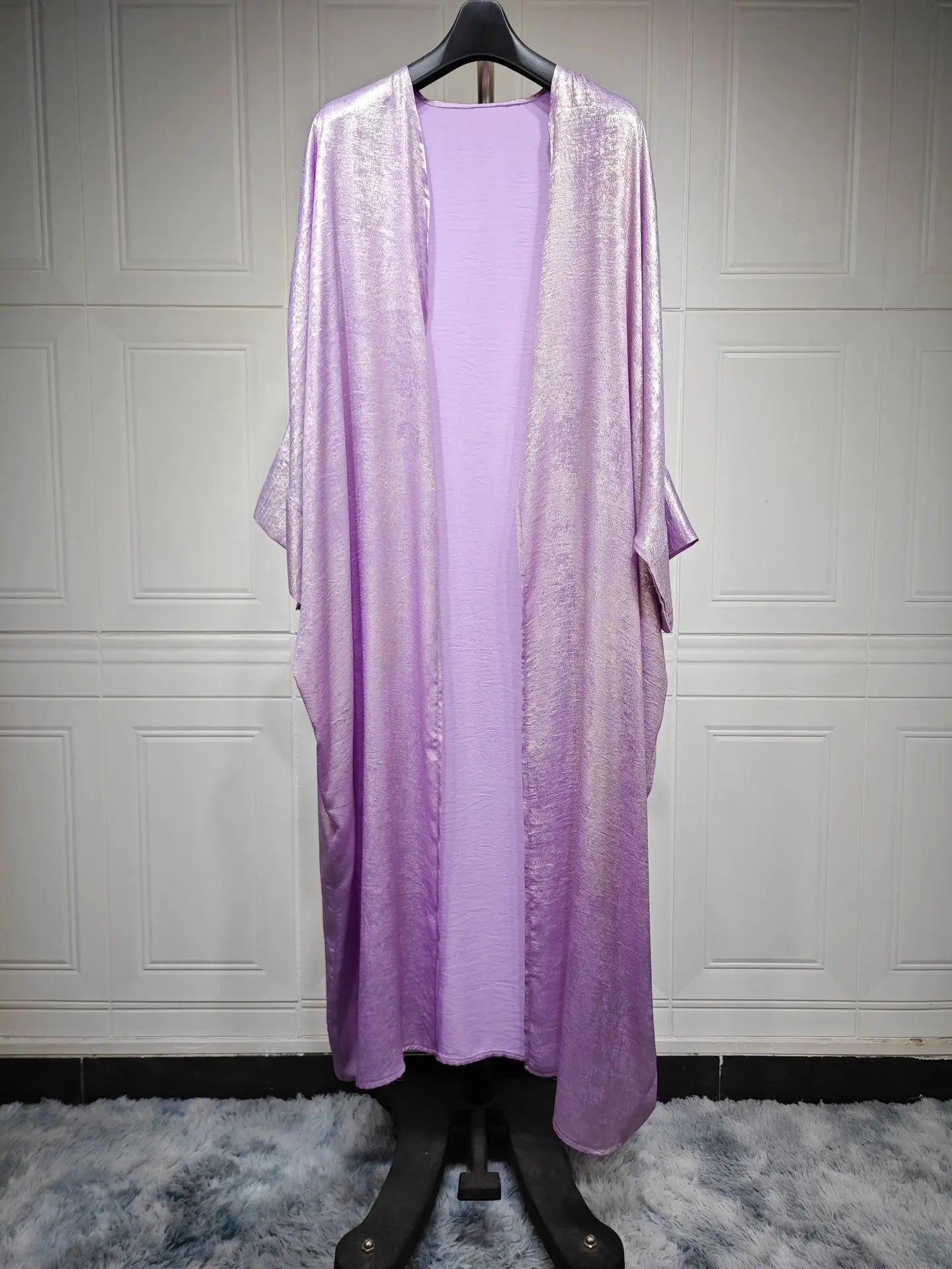2024 Ramadan Eid Shiny Batwing Satin Open Kimono Abaya Dubai Luxury Muslim Abayas For Women Kaftan Dress Islamic Clothing Femme