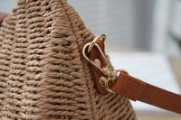 2024 Summer New Artistic Vintage Woven Handbag Single Shoulder Crossbody Bag Beach Vacation Fiberglass Strap Polyester Lining