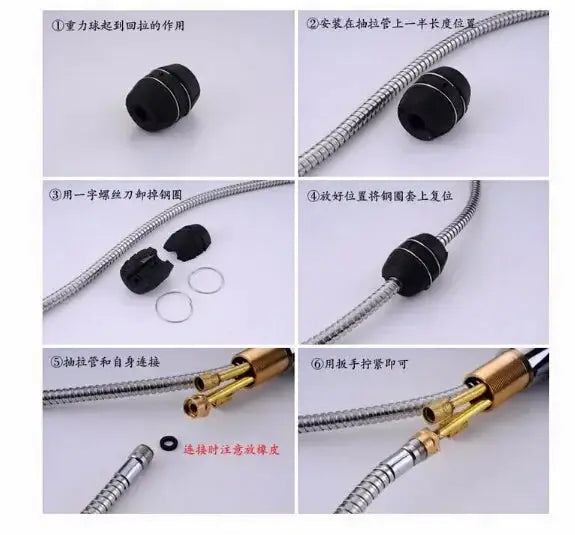 Brushed Gold Kitchen Faucets Pull Down Sink Faucet Pull Out Black Spring Spout Mixers Tap Hot Cold Water Crane