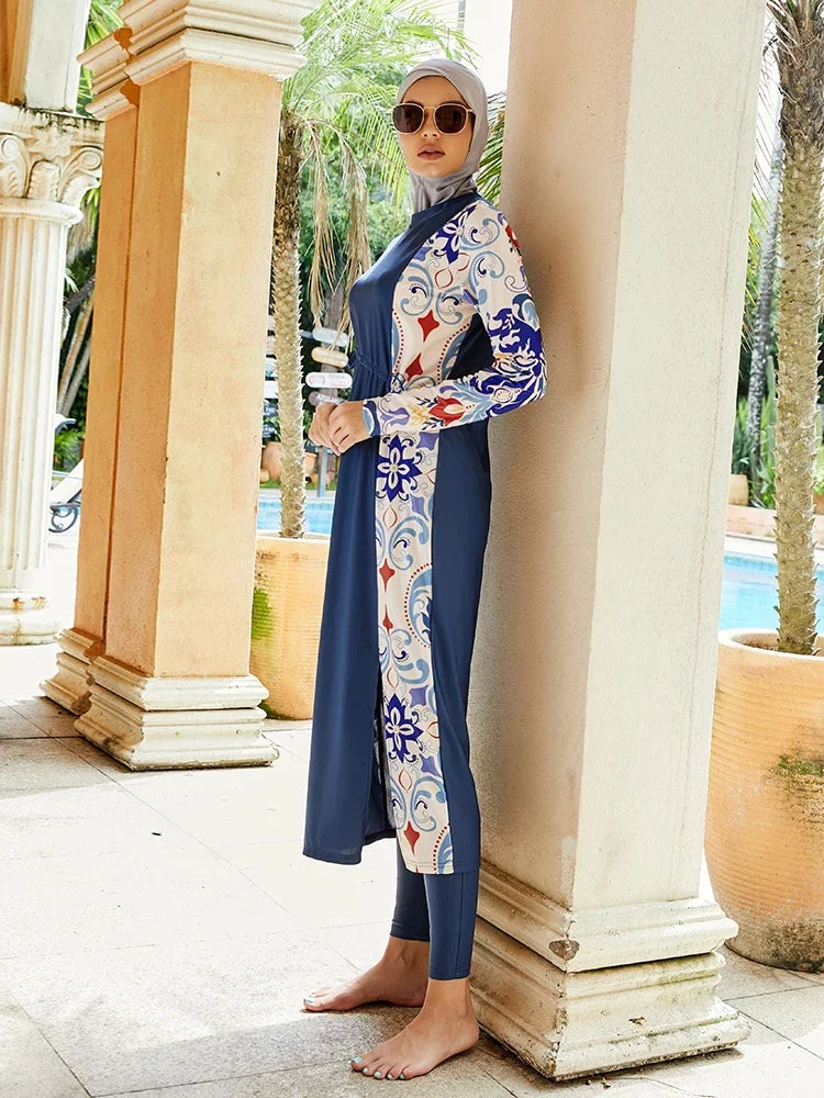 Summer Muslim Women 3 Piece Swimwear Set Hijab Swimsuit Maxi Dress Full Cover Up Islam Summer Abaya Dubai Modest Swimwear 2025
