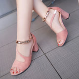 Summer Women Fish Mouth Style High-Heeled Shoes Size 43 Solid Color Fashion Beaded One-line Buckle All-matching Low Top Sandals