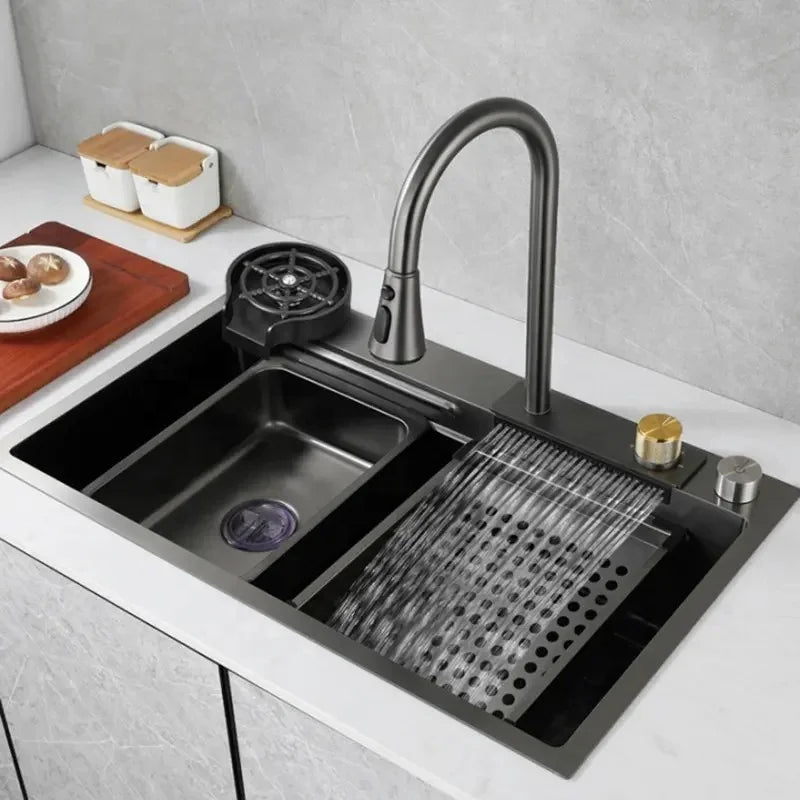 Stainless Steel water fall  kitchen sink Modern Design Handmade Sink with Cup Washer for Bar Cafe Kitchen Island