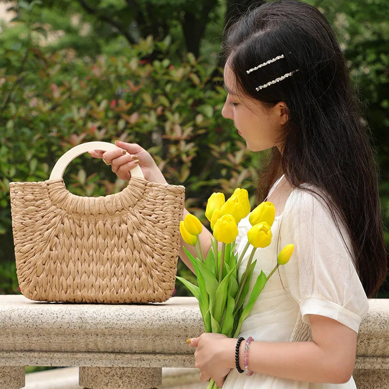 Straw Woven Basket Handbag