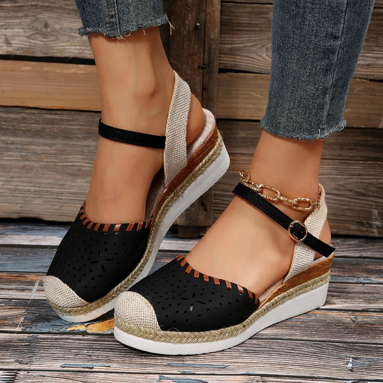 Women Closed Toe Wedge Sandals Summer Buckle Strap Gladiator Shoes Woman Fashion Espadrilles Platform Sandals Sandalias De Mujer