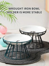 1Set Pet Ceramic Bowl Iron Rack Cat